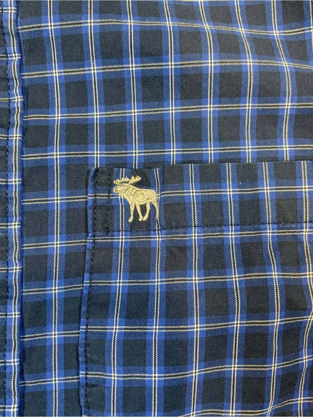 Abercrombie & Fitch Mens Blue Plaid Button Down Long Sleeve Muscle Fit Size Lrg